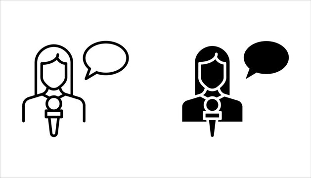 TV presenter icon set. Thin line illustration. News reporter with microphone on white background