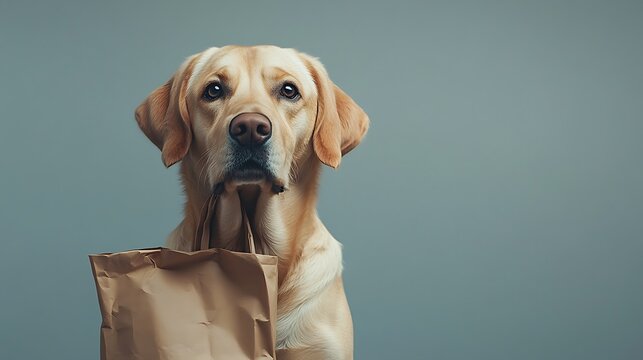 Mobility support dog aiding daily errands in town high resolution picture