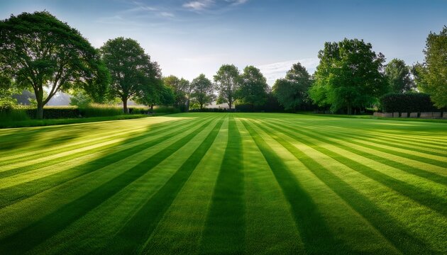 freshly mowed lawn a vibrant green perfectly striped lawn extending into the distance showcasing the precision and artistry of lawn care