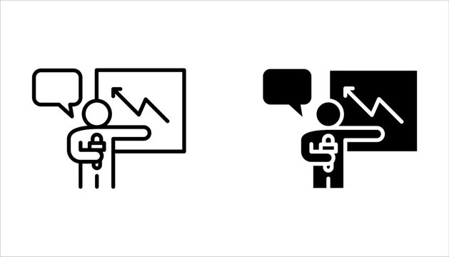 TV presenter icon set. Thin line illustration. News reporter with microphone on white background
