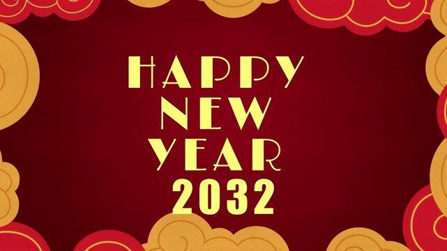 Happy new year 2032 celebration background with traditional chinese gate and red decorations
