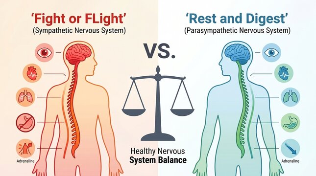 Sympathetic vs parasympathetic nervous system comparison infographic