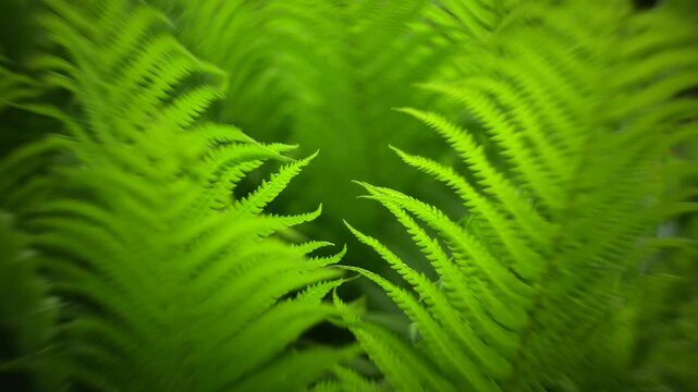 Lush green fern leaves in forest. Fern background