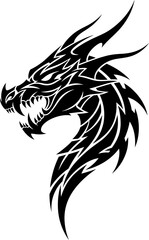 Obraz premium Fierce dragon head tribal design in silhouette during a fierce roar isolated on white background