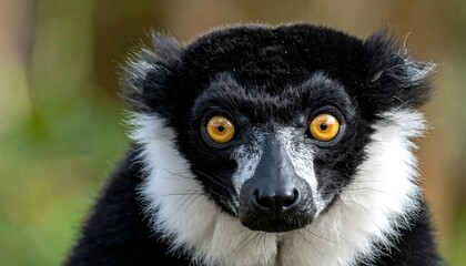 Fototapeta premium A close-up of a lemur's face with distinctive black and white fur