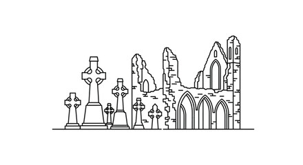 Fototapeta premium Old stone church and grave crosses.