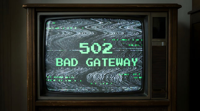 An old television displays error message in a dark room with green text
