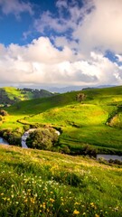 Obraz premium Green Hills and River.