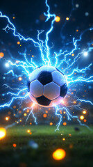 Fototapeta premium Football and World Cup Concept soccer ball hitting goal net in stadium lights