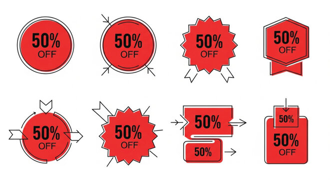 Red Fifty Percent Off Discount Labels.