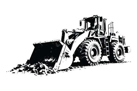 Industrial front end loader vector drawing construction heavy machine.