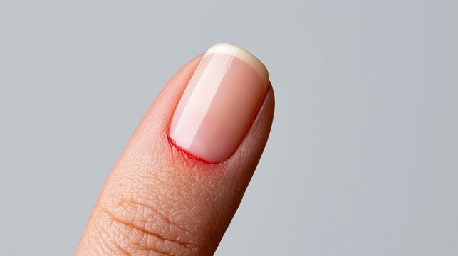 Finger with damaged cuticle showing redness and irritation, a common dermatology skin condition