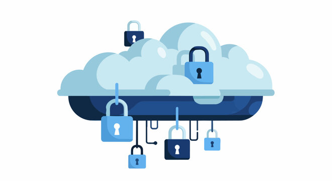 Cloud Security and Data Protection Concept Illustration with Padlocks for Cybersecurity and Information Privacy