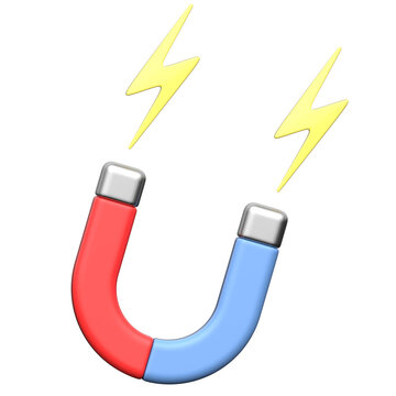 Horseshoe Magnet with Yellow Lightning Bolt Fields 3d Icon