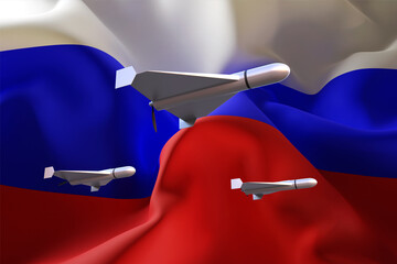 Obraz premium Combat drone with Russia flag. 3d-rendering