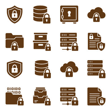 Secure server and cloud data encryption protection icons with security, password