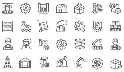 Fototapeta premium Factory icon set. Editable line icons. Vector illustration.