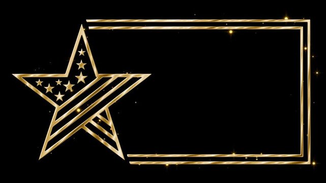Patriotic gold star broadcast frame with blue and black screen compositing space, suitable for American celebration graphics, formal presentations