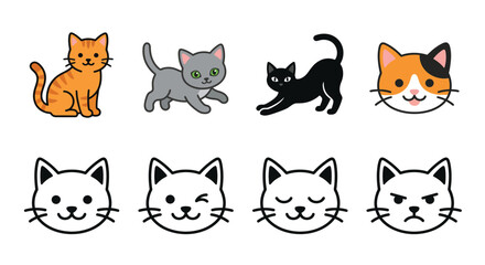 Fototapeta premium Collection Of Cat Illustrations In Various Poses And Styles