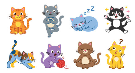 Obraz premium Collection Of Cartoon Cats In Various Poses Vector Illustration