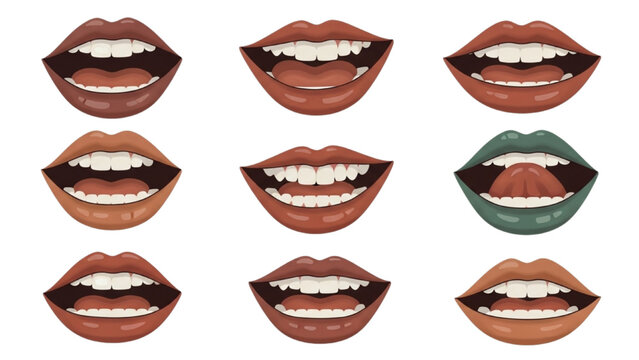 Eight diverse smiling lips with white teeth illustrated