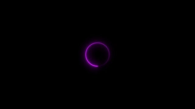 Abstract glowing purple circular loading icon animation a minimalist neon circle pulsating against a solid black background circle neon motion technology interface