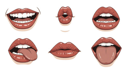 Illustration of lips and mouths with various expressions and tongue positions © Stock Image Paradise