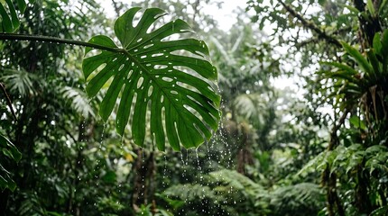 Fototapeta premium Tropical rainforest with lush green foliage.