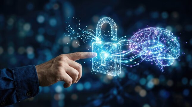 Digital Brain Security Lock AI Technology Concept.