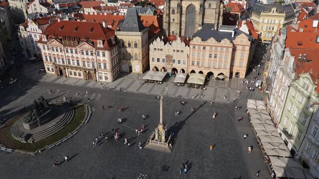 View above Old Town Square in city of Prague in Czechia (Czech Republic).