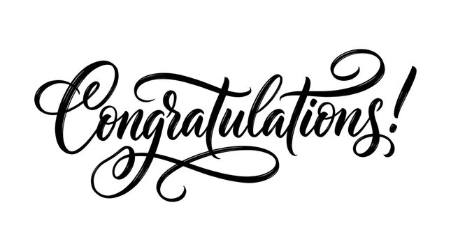 Elegant calligraphy congratulations text black brush script isolated vector graphic