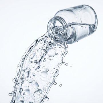 Intraocular lenses (IOL) floating in a fresh splashing water stream poured from a glass jar on white background
