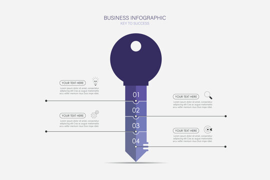 Key to Success Infographic Template with 4 Steps for Business Strategy and Growth