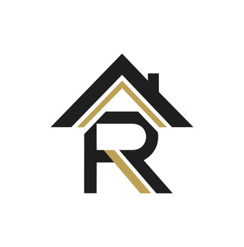 Modern letter R logo with a stylized house roof design.