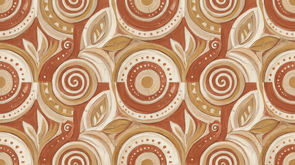 Fototapeta premium Abstract terracotta spiral pattern, a seamless texture with organic shapes and earth-toned colors.