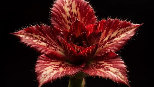 Exotic Red and Yellow Striped Flower Blooming Timelapse Macro Close-up on Black Background