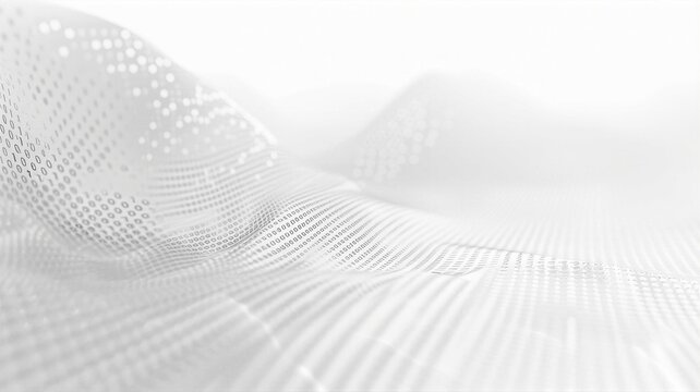 Elegant white flowing wave made of digital dots for minimalist futuristic tech designs.