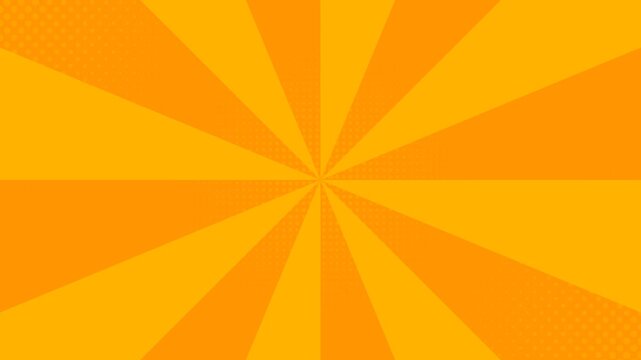 Orange Sunburst Rays with Halftone Dots Texture Rotating Radially for Retro Comic Book and Manga Style Background