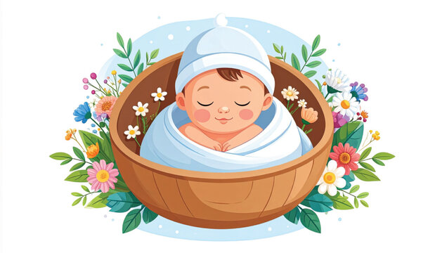 Newborn Baby Sleeping in Bowl.
