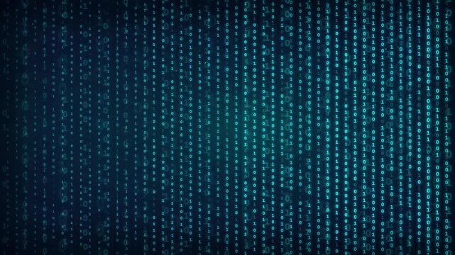Abstract Digital Binary Code Background with Glowing Blue Data Stream and Matrix Effect