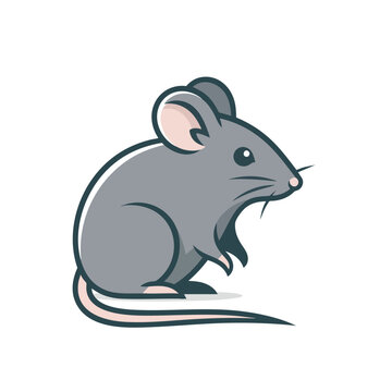 Minimalist vector illustration of a small grey mouse isolated on white background.