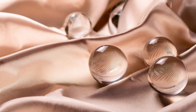 clear glass spheres rest softly on a satin surface catching gentle