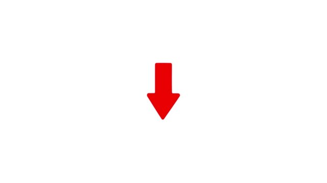 Animated arrow pointing down on black background. Abstract glowing down arrow icon animation. Looping animation of the down arrow icon