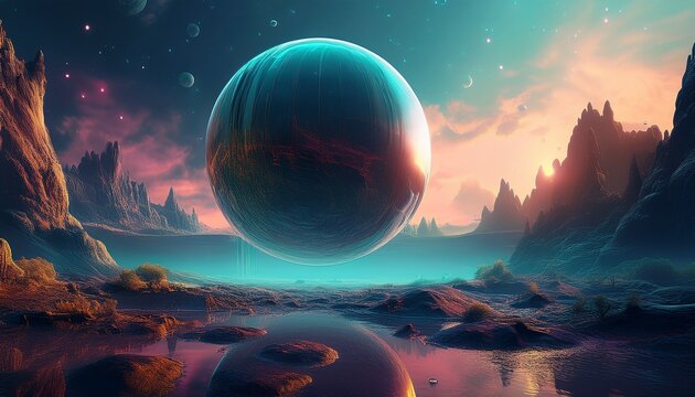 mysterious floating sphere in alien landscape