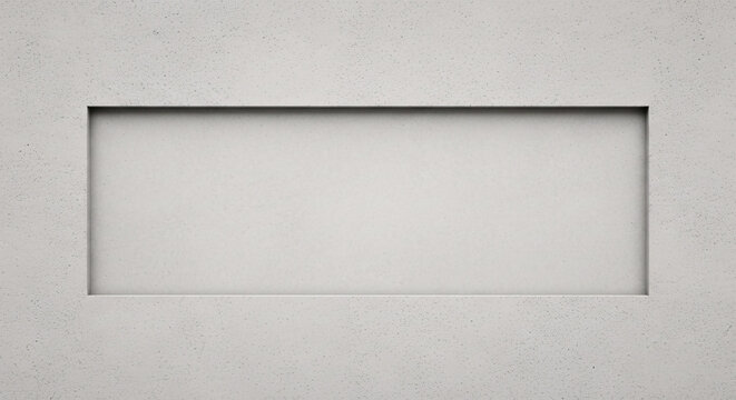 Close-up of a rectangular recessed panel on a gray wall with a smooth surface and subtle shadowing.