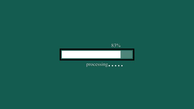 ​Computer monitor displaying a progress bar loading from 39 to 100 percent with processing text on a green screen background 4k animation......