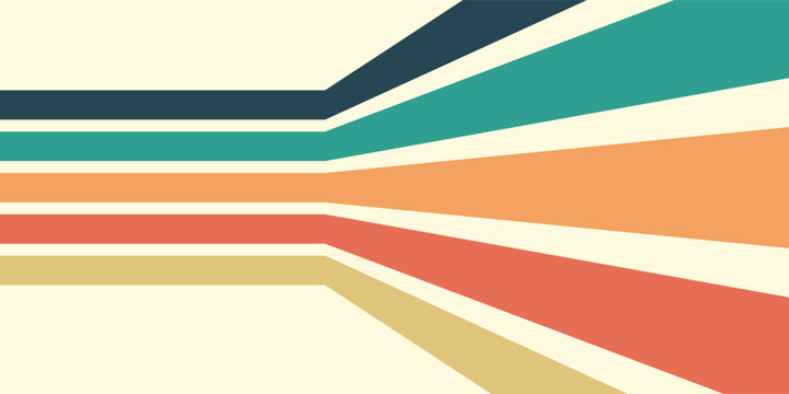 Abstract colorful 70s background vector. Vintage retro wallpaper with rainbow stripes and wavy lines. A 1970 color illustration suitable for posters, banners, decorative items and wall art.