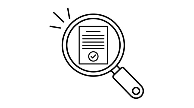 Magnifying glass icon with document and checkmark for inspection and verification