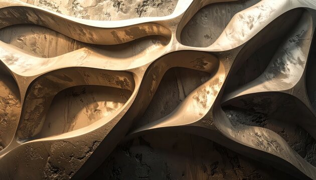 Textured beige undulating organic wave formations close up view.