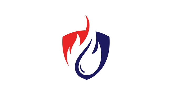 Abstract Shield Logo Design Featuring Fire and Water Elements.